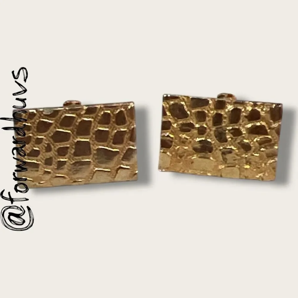 Vintage Gold Tone Cufflinks – Textured Rectangle with “X” Maker’s Mark